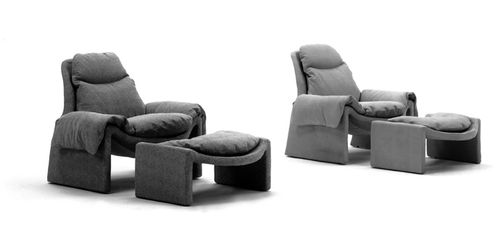 Fauteuil contemporain - P 60 - Saporiti Italia - en cuir / avec repose-pieds