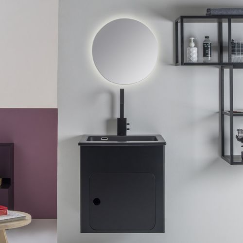 Vasque intégrée - ALLUMINIUM - Xilon - en céramique / en bois / avec étagère intégrée