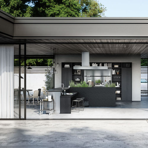 Cuisine contemporaine - URBAN : SE 4004 E + SE 9009 ES - SIEMATIC - en verre / en placage de bois / avec îlot
