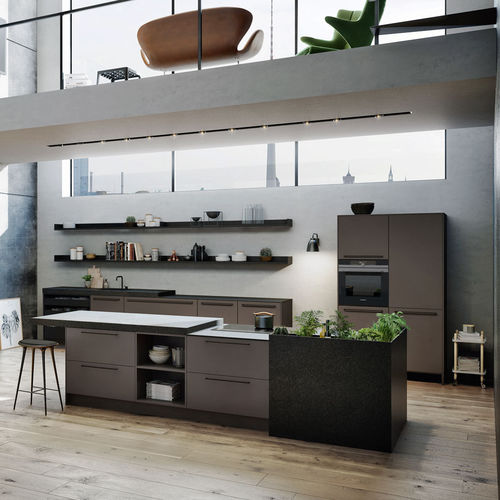 Cuisine contemporaine - URBAN : SE 8008 LM + SE 4004 E - SIEMATIC - en bois laqué / en placage de bois / avec îlot