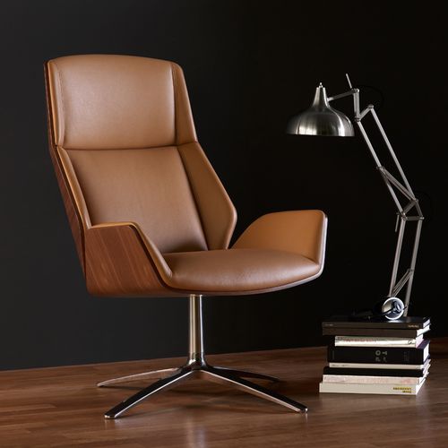 Fauteuil contemporain - KRUZE - Boss Design - en cuir / en tissu / en noyer américain