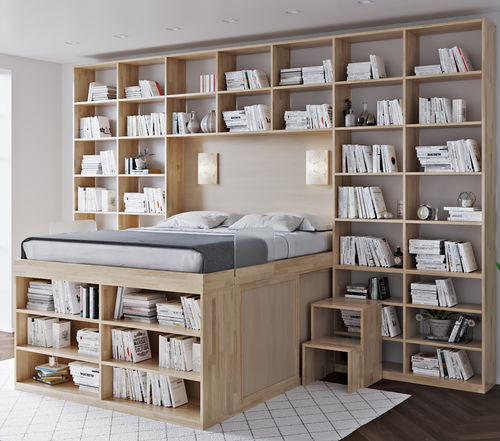 Lit mezzanine - Bookcase - Cinius - double / contemporain / avec base de rangement