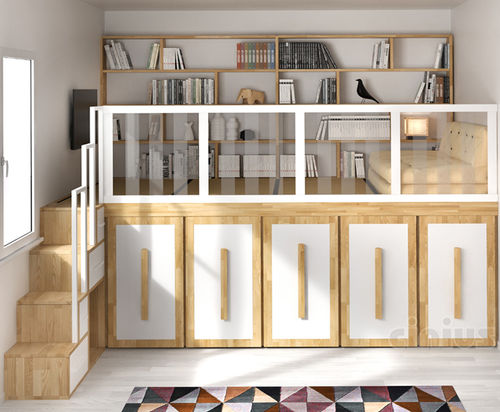 Lit double - BARCELLONA     - Cinius - contemporain / avec base de rangement / sur mesure