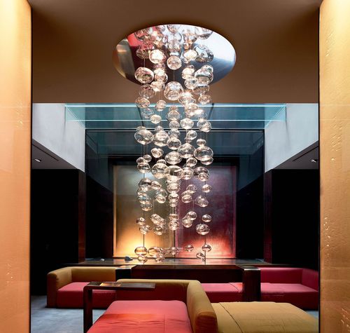 Lustre contemporain - ETHER S 150 - Leucos srl - en verre / en acier poli / professionnel