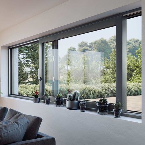 Fenêtre en PVC - Rehau - coulissante / à double vitrage / 2 vantaux