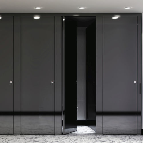 Cabine sanitaire en HPL - FLOW - Thrislington Cubicles - en verre / en bois / en acier inox
