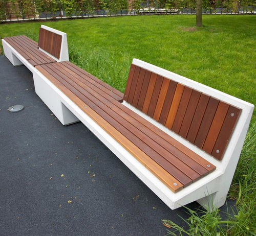 Banc public contemporain - EQUAL - Escofet - en bois / en béton / avec dossier