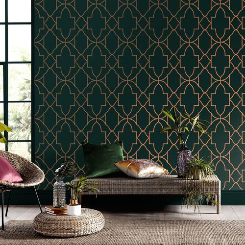 Papier peint contemporain - VERSAILLES EMERALD - Graham & Brown - géométrique / aspect tissu / vert