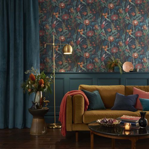 Papier peint contemporain - TIGERLILY MIDNIGHT  - Graham & Brown - à motif floral / aspect tissu / multicolore