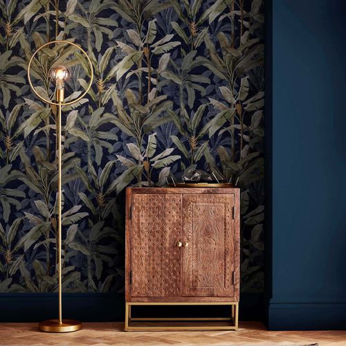 Papier peint contemporain - BORNEO MIDNIGHT - Graham & Brown - à motif nature / aspect tissu / navy