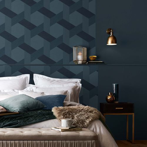 Papier peint contemporain - FRACTAL NAVY - Graham & Brown - géométrique / aspect tissu / navy