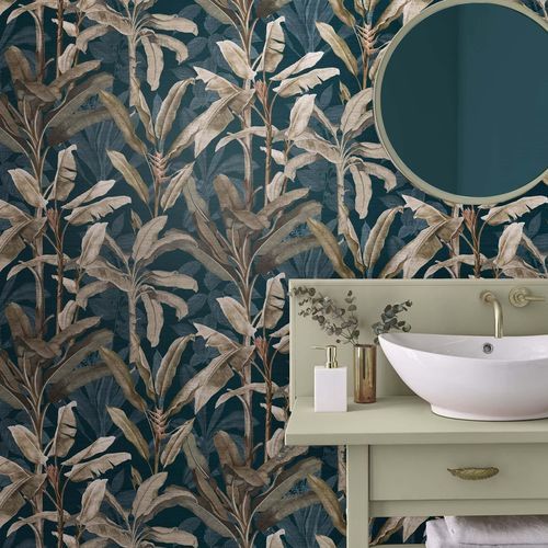 Papier peint contemporain - BORNEO TEAL - Graham & Brown - à motif nature / aspect tissu / vert