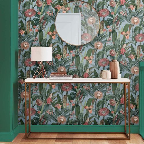 Papier peint contemporain - TIGERLILY SKY - Graham & Brown - à motif floral / aspect tissu / bleu