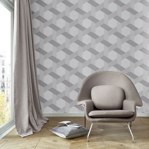 Papier peint contemporain - FRACTAL GREY - Graham & Brown - géométrique / aspect tissu / gris