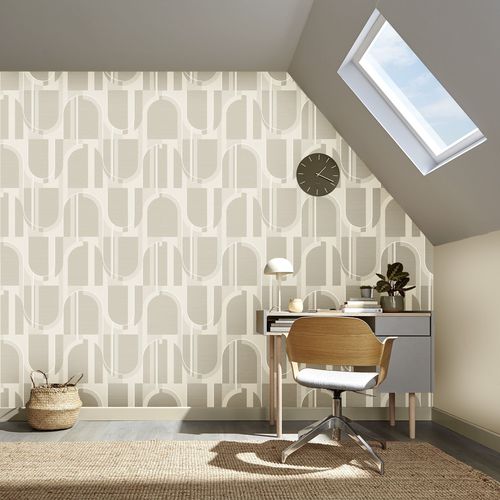 Papier peint design original - MARCIA TAUPE - Graham & Brown - géométrique / aspect tissu / beige