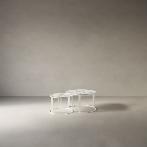 Table basse design minimaliste - Twice series  - Casalgrande Padana - en métal / en grès cérame / circulaire