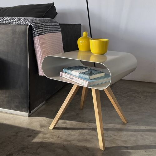 Table d'appoint contemporaine - LO 12 - Müller - en métal / avec piètement en chêne / résidentielle