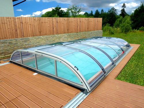Abri de piscine mi-haut - ELEGANCE - luxe-pools - télescopique / d'aluminium / avec actionnement manuel
