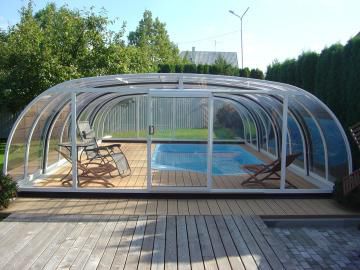 Abri de piscine haut - REVOLUTION - luxe-pools - télescopique / d'aluminium / avec actionnement manuel