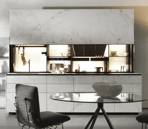 Cuisine contemporaine - Artematica Vitrum Mimesis - VALCUCINE - en verre / sans poignée / blanche