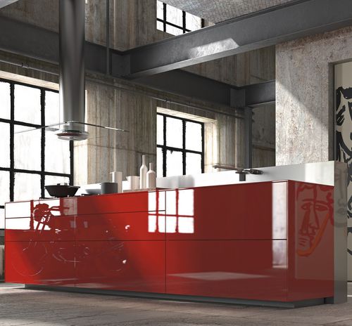 Cuisine contemporaine - Artematica Vitrum Arte - VALCUCINE - en verre / avec îlot / sans poignée
