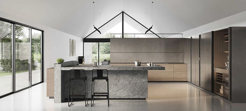 Cuisine contemporaine - Artematica Tactile  - VALCUCINE - en noyer / en verre / en aluminium