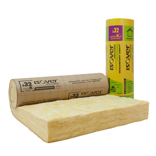 Isolant thermo-acoustique - Isoconfort 32 revêtu kraft - ISOVER SAINT-GOBAIN - en laine de verre / en rouleau / pour intérieur