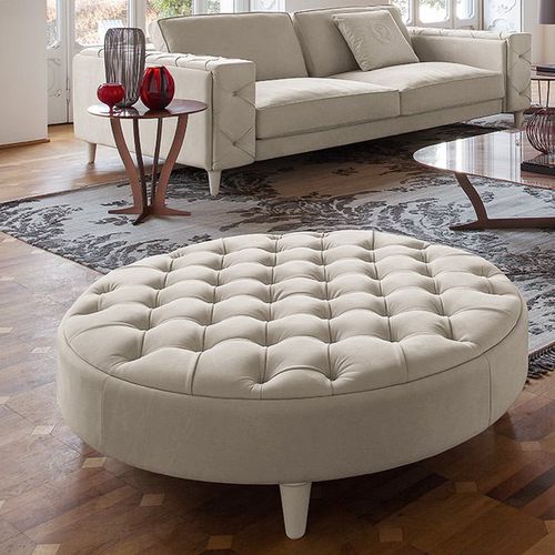 Ottoman contemporain - BELMONDO - Alberta - en tissu / en cuir / rond