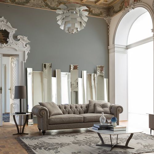 Canapé chesterfield - ALFRED - Alberta - en tissu / en cuir / gris