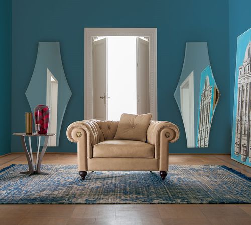 Fauteuil chesterfield - ALFRED - Alberta - en cuir / en tissu / gris