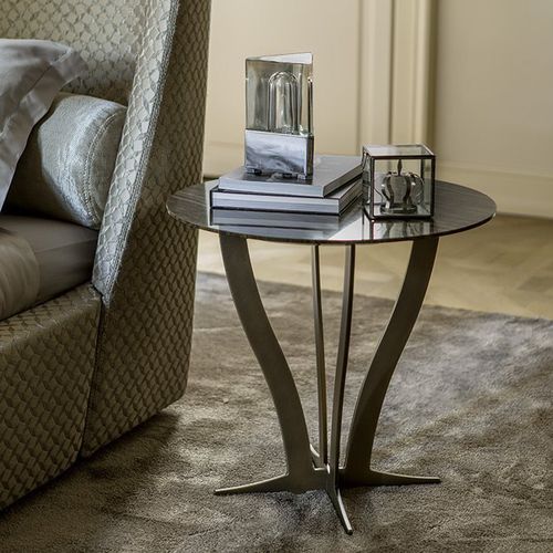 Table d'appoint contemporaine - RICHARD - Alberta - en marbre / en tissu / avec piètement en métal