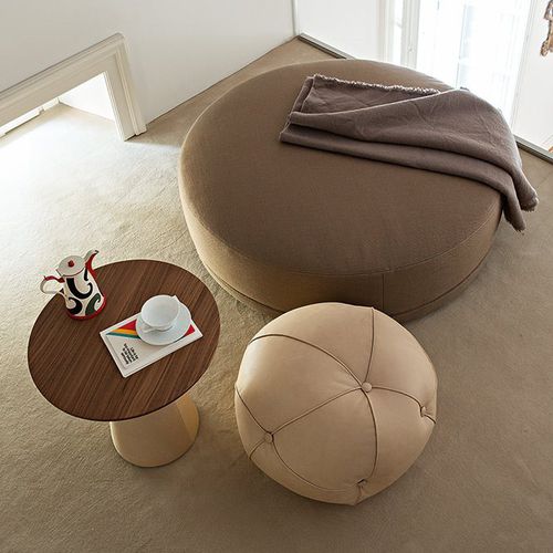 Pouf contemporain - SOFIA - Alberta - en tissu / en cuir / rond