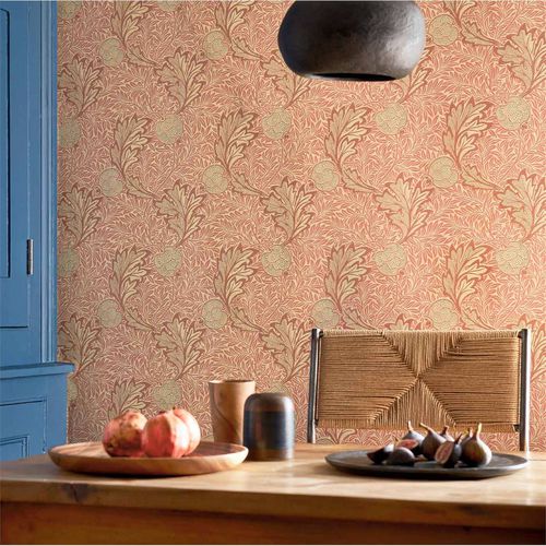 Papier peint contemporain - APPLE   - MORRIS & Co. - à motif nature / aspect tissu / bleu