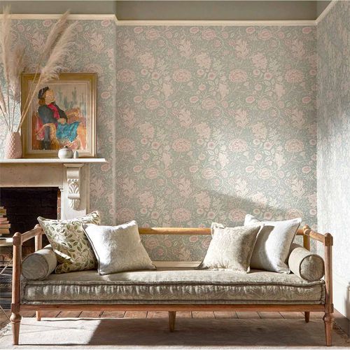 Papier peint contemporain - DOUBLE BOUGH   - MORRIS & Co. - à motif floral / aspect tissu / blanc