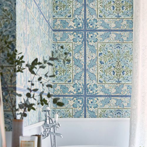 Papier peint contemporain - WILHELMINA  - MORRIS & Co. - à motif nature / aspect carrelage / blanc