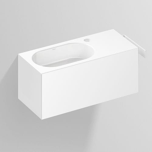 Vasque suspendue - XXS SERIES - Alape - en acier vitrifié / avec plan intégré / avec porte-serviettes intégré