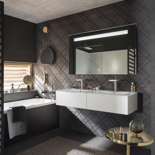 Salle de bain contemporaine - ARCHI - Delpha - en bois laqué satiné / en verre / en inox