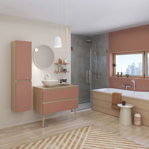 Salle de bain contemporaine - INTUITIVE Terracotta mat - Delpha - en chêne / en chêne sable / en céramique