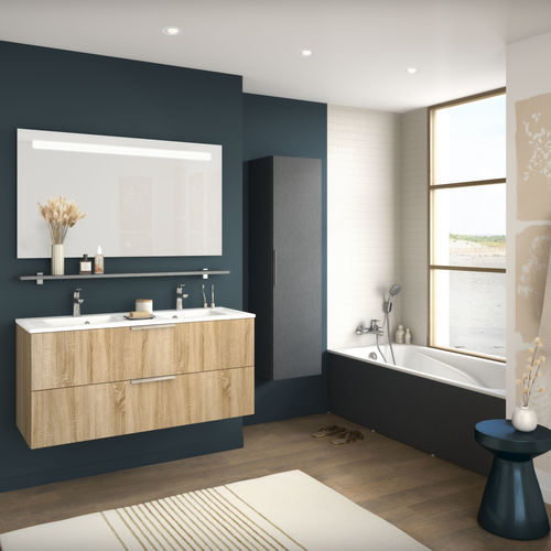 Salle de bain contemporaine - GRAPHIC Mélodie Chêne scié clair structuré - Delpha - en chêne clair / en matière moulée / sur mesure