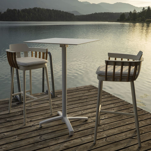 Tabouret de bar contemporain - DREAM - DRIGANI SRL - en tissu / en teck / avec piètement en aluminium