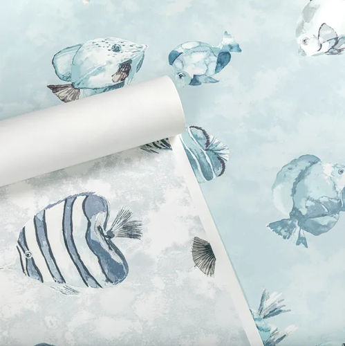 Papier peint contemporain - GREAT REEF WP - SURF  - Lee Jofa - à motif animalier / aspect tissu / gris