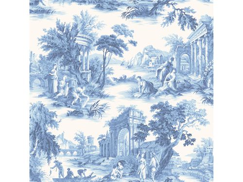 Papier peint de style - VILLANDRY COBALT  - Lee Jofa - scène / blanc / bleu