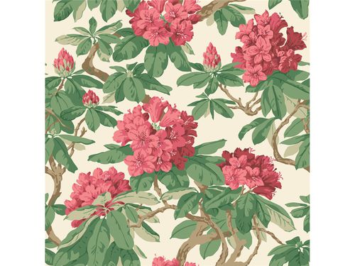 Papier peint classique - BOURLIE CARMINE - Lee Jofa - à motif floral / vert / rouge