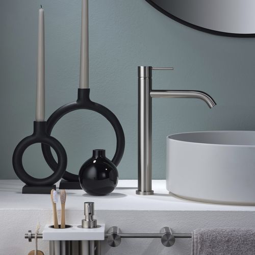 Mitigeur de vasque - E0BA0129DSINOX - Ritmonio Rubinetterie Srl - à poser / en inox brossé / 1 trou