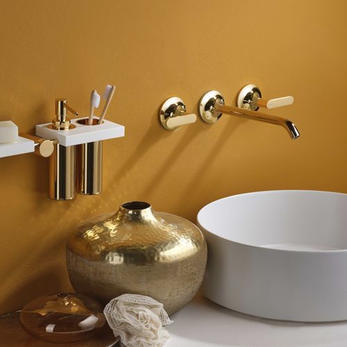 Mélangeur de vasque - PR54AJ211DOR - Ritmonio Rubinetterie Srl - mural / en laiton chromé / de salle de bain