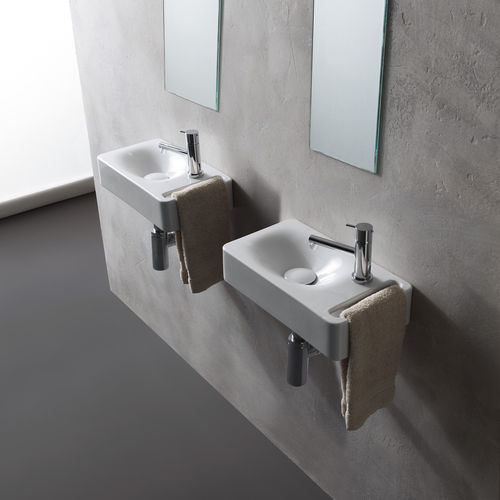 Vasque suspendue - 1513 - Scarabeo Ceramiche - en céramique / avec plan intégré / avec porte-serviettes intégré
