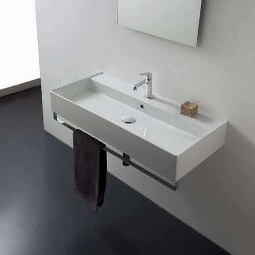 Vasque suspendue - 5106/R-100B - Scarabeo Ceramiche - en céramique / avec porte-serviettes intégré / rectangulaire