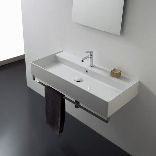 Vasque suspendue - 5107/R-120B - Scarabeo Ceramiche - en céramique / avec porte-serviettes intégré / rectangulaire