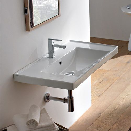 Vasque suspendue - 3002 - Scarabeo Ceramiche - en céramique / avec plan intégré / rectangulaire