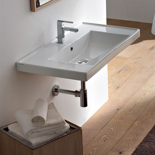 Vasque suspendue - 3005 - Scarabeo Ceramiche - en céramique / avec plan intégré / rectangulaire